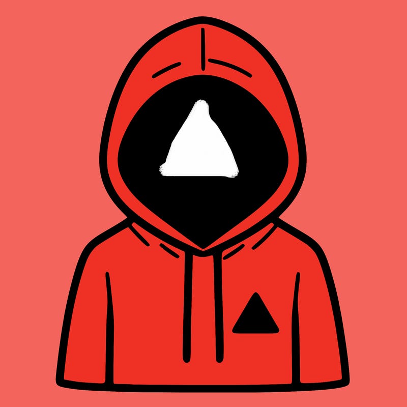 a person with non face waering a hoodie with a small triangle symbol