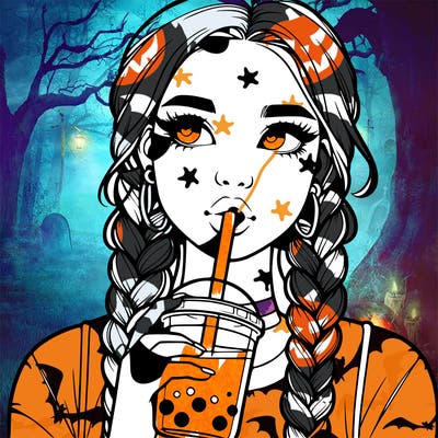 realistic girl with braided hair drinking boba