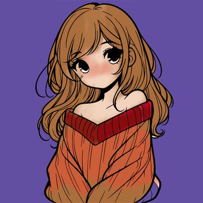 shy pretty girl wearing a sweater that is falling off one shoulder portrait