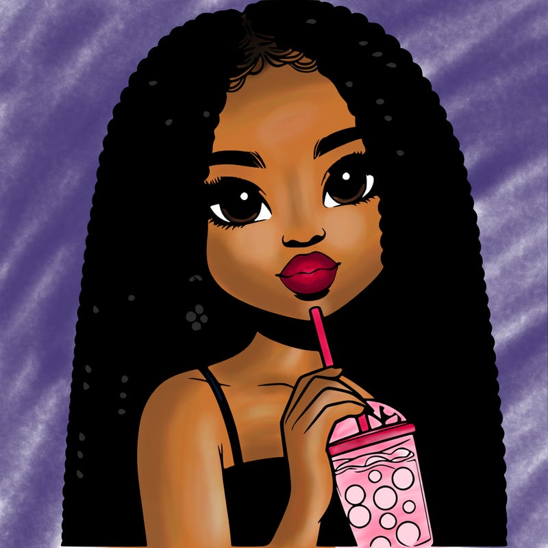 realistic girl holding a boba with braided hair