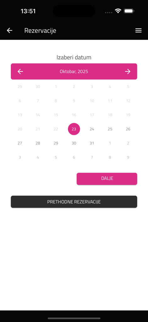 FORMA PLUS - Schermata del calendario dell'app mobile per la prenotazione di appuntamenti in palestra e sessioni di allenamento nell'app FORMA PLUS