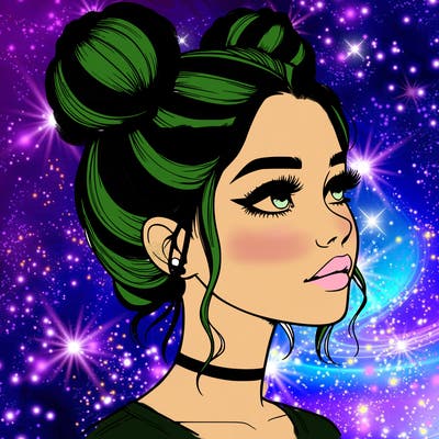 realistic girl with buns on the top of her head