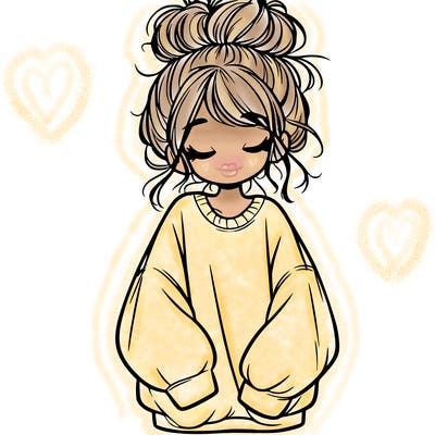 girl with baggy sweatshirt and messy bun