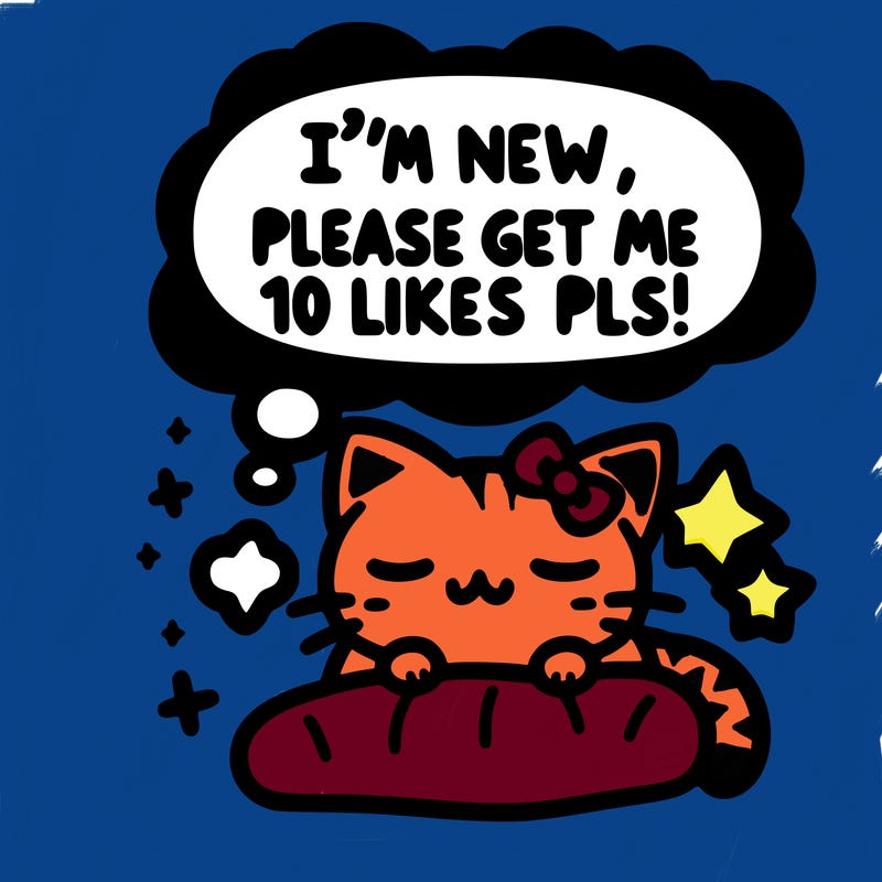 kitty taking a nap dream talking and saying "i'm new, please get me at least 10 likes pls!!"