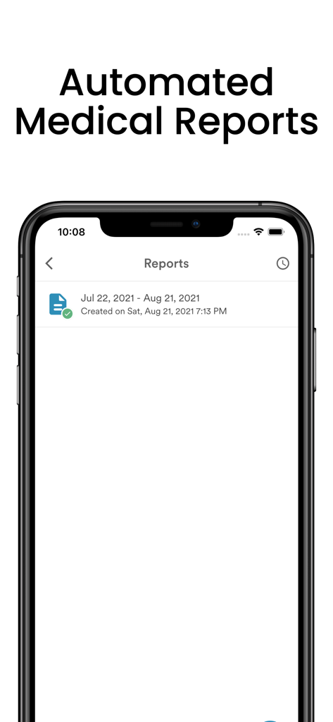Blood Pressure Monitor: AVAX - Pantalla de smartphone que muestra el historial de informes médicos automatizados en la aplicación Monitor de Presión Arterial AVAX.