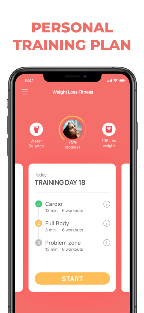 Home Fitness app dashboard showing a daily training plan with cardio and full body workouts