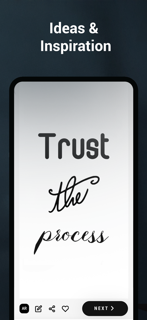 Tattoo font design interface showcasing Trust the process quote in different lettering styles