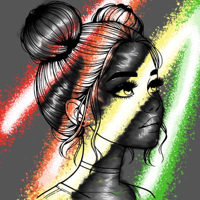 realistic girl with buns on the top of her head