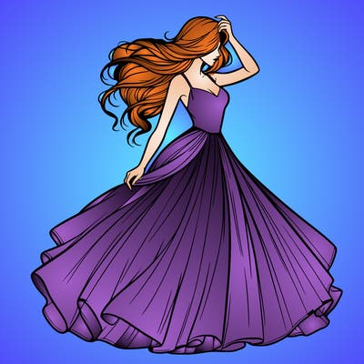 realistic woman with dress flowing in the wind