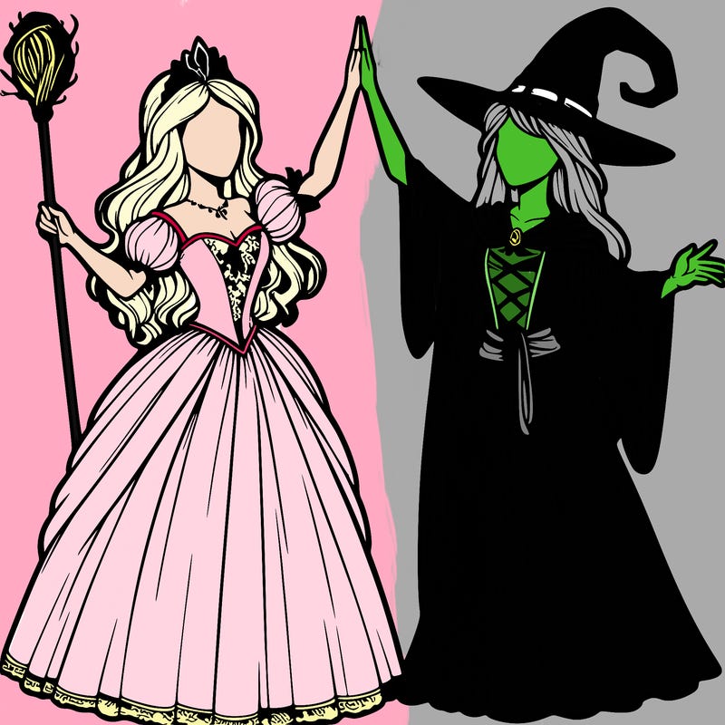 detailed realistic split of a princess and a witch