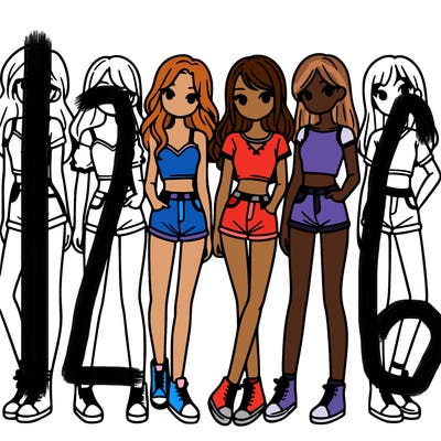 a group of girls wearing crop tops and shorts