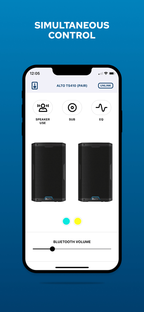 Alto Pro - Alto Pro app interface showing simultaneous remote control of two paired speakers