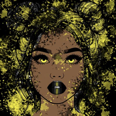 realistic girl with two buns on her hair and lips