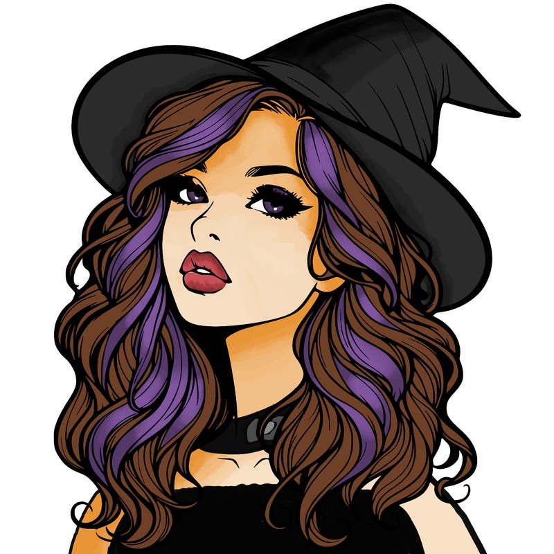 realistic witch girl with wavy hair and lips