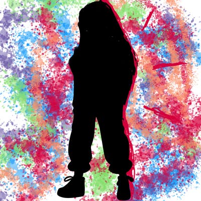 girl in baggy pants crop top and long hair