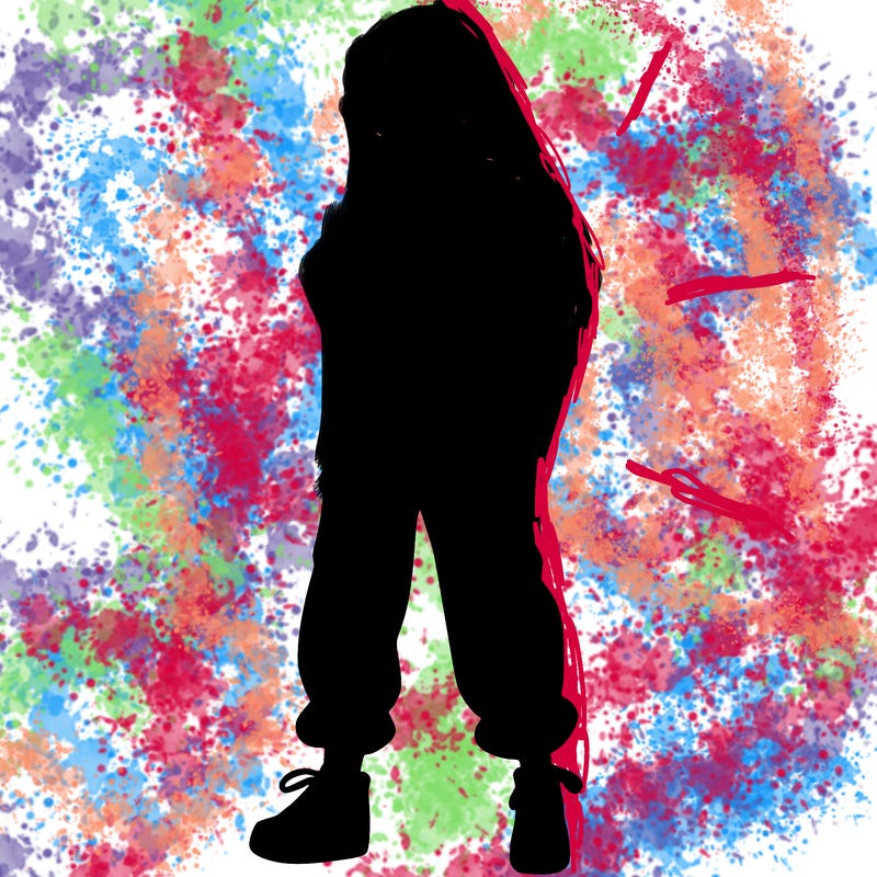 girl in baggy pants crop top and long hair