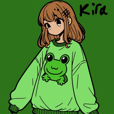 girl wearing frogging sweatshirt