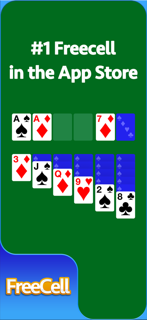 FreeCell· - Zynga FreeCell Solitaire card game interface featuring big cards and its number one ranking in the App Store