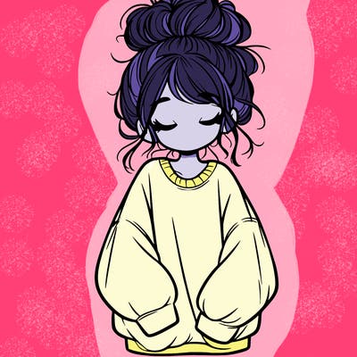 girl with baggy sweatshirt and messy bun