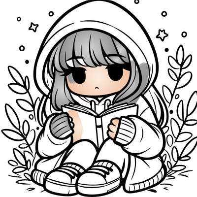 girl in oversized hoodie reading a book