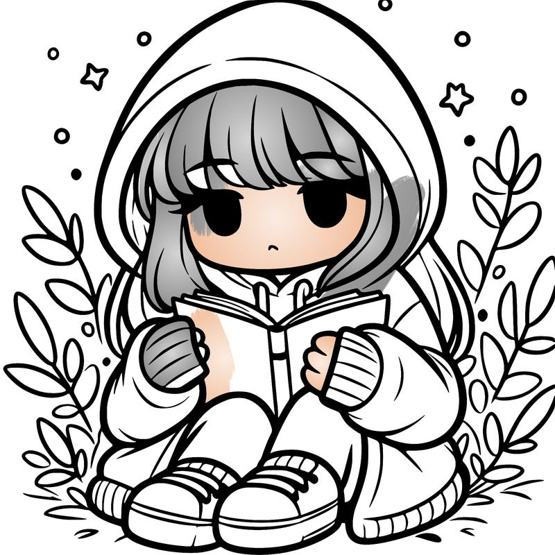 girl in oversized hoodie reading a book