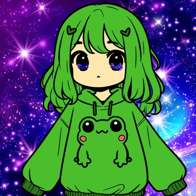 girl wearing frogging sweatshirt