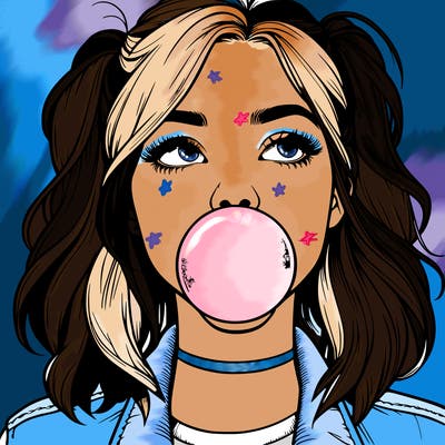 realististic girl blowing bubble -gum