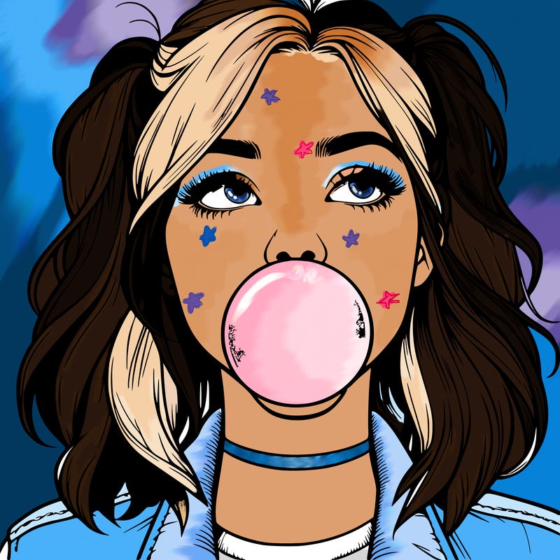 realististic girl blowing bubble -gum