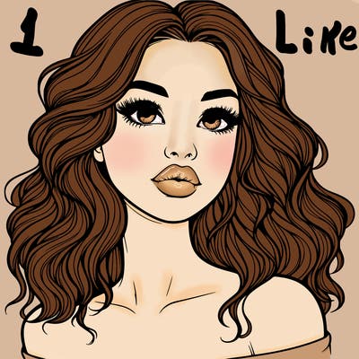 realistic girl with wavy hair and lips