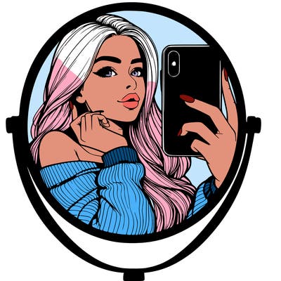 realistic girl taking mirror selfie beautiful