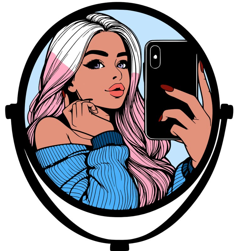 realistic girl taking mirror selfie beautiful