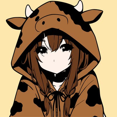 anime girl with cow hoodie