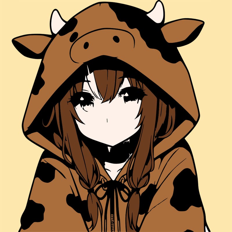 anime girl with cow hoodie