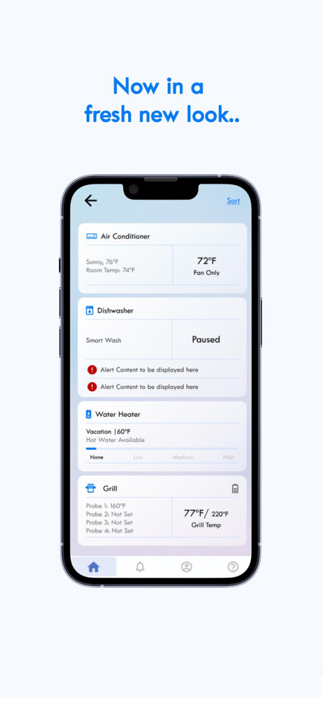 Kenmore Smart - Kenmore Smart app dashboard showing integrated home appliance controls for AC, dishwasher, water heater, and grill.