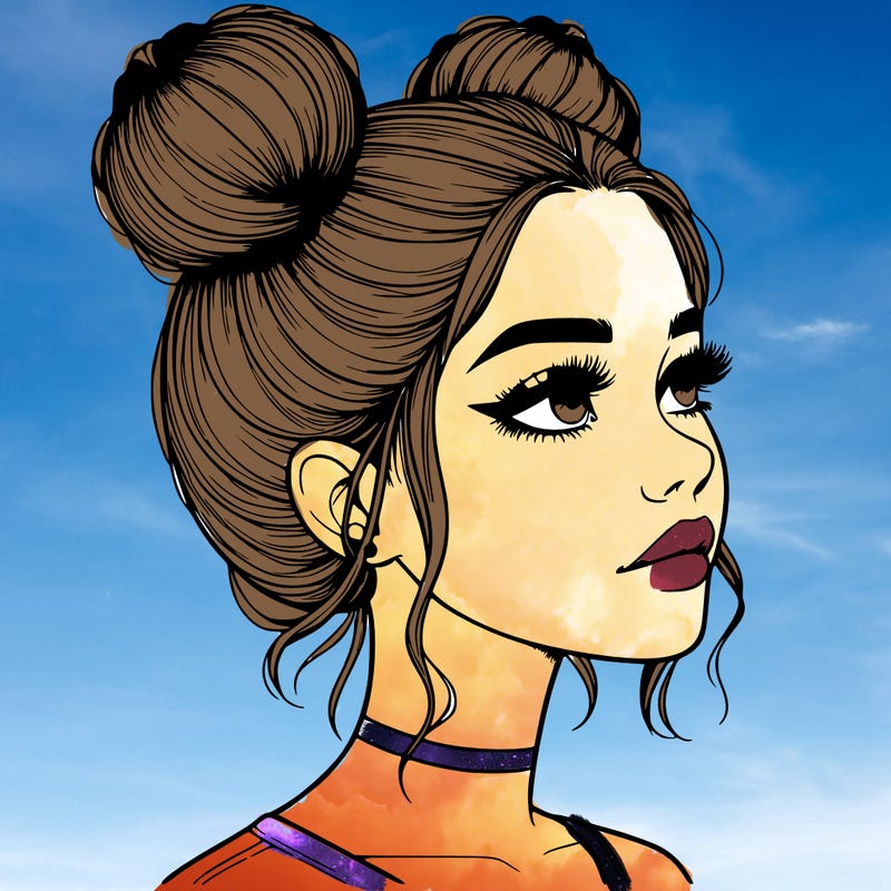 realistic girl with buns on the top of her head