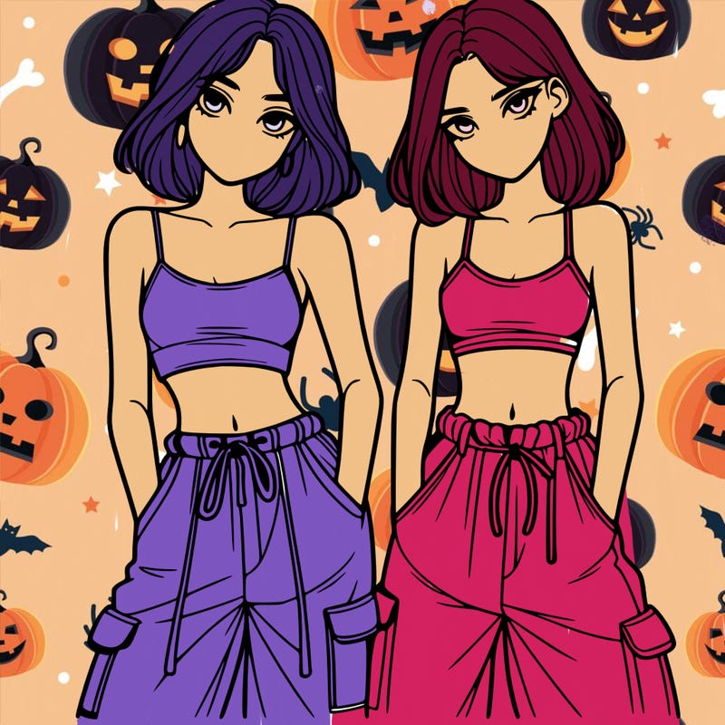 two girls with crop top with baggy pants
