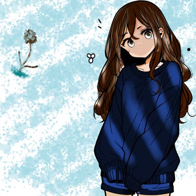 manga teen girl  in a sweater and baggy pants