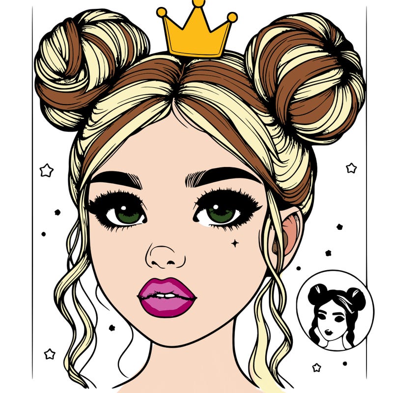 realistic  girl with space bun and crown