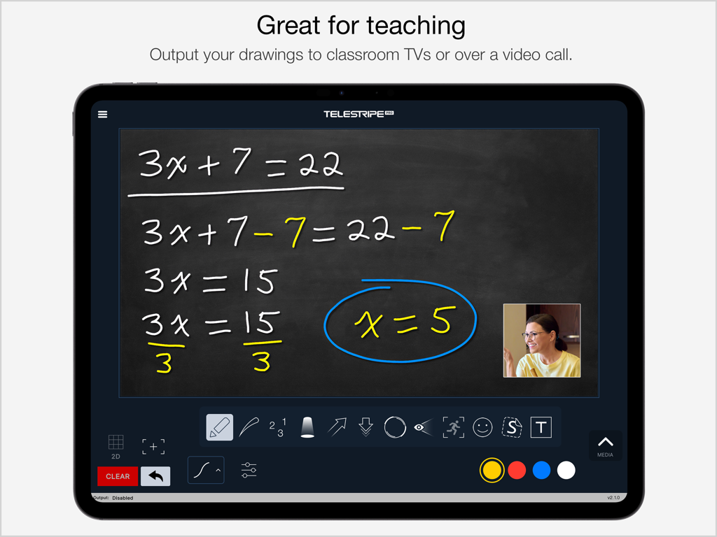 Telestripe - Telestripe iPad app showing real-time math annotations on a virtual chalkboard for remote teaching