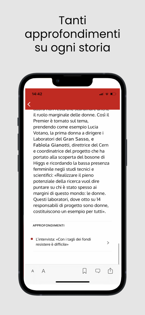 Application mobile Leggo montrant un article d'actualité avec des analyses approfondies et des outils de lecture.
