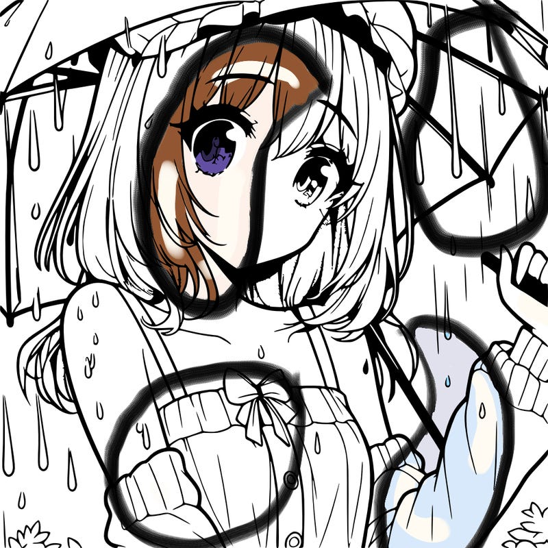 pretty anime girl in the rain
