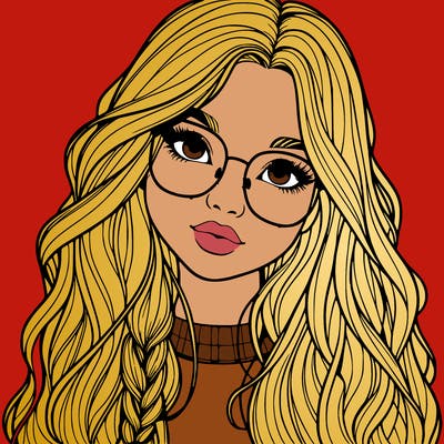 girl with long hair and freckles and glasses realistic