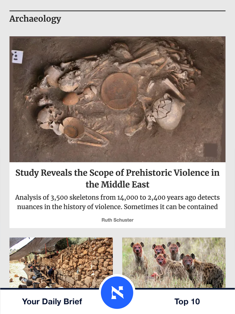 Archäologie-Bereich der Haaretz Tablet Edition App mit einem vorgestellten Artikel über prähistorische Geschichte