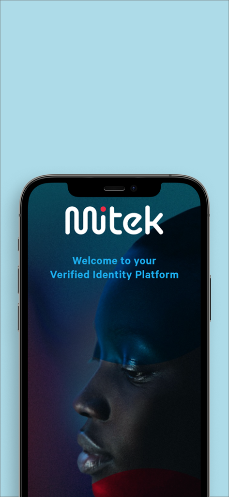 Mitek - Mitek mobile app welcome screen displaying the text Welcome to your Verified Identity Platform