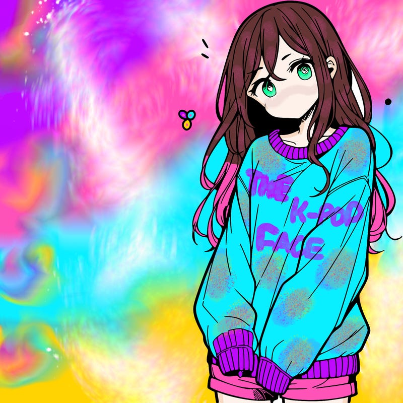 manga teen girl  in a sweater and baggy pants