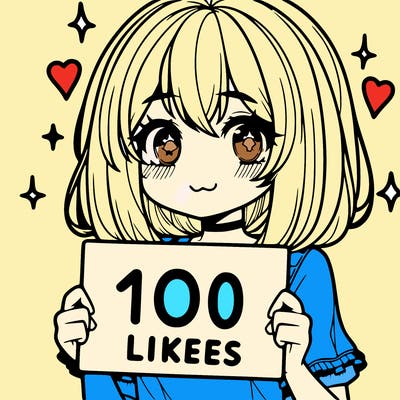 anima girl holding a 100 likes sign in her hand