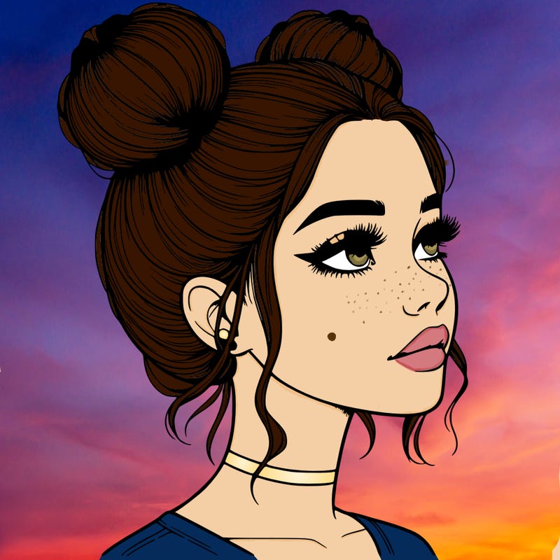 realistic girl with buns on the top of her head