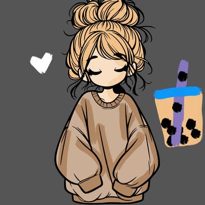 girl with baggy sweatshirt and messy bun