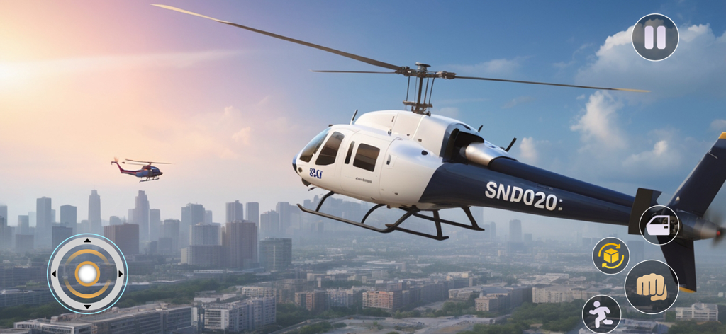 Gangster Simulator Crime Game - Gameplay screenshot of a helicopter flying over a city in Gangster Simulator Crime Game