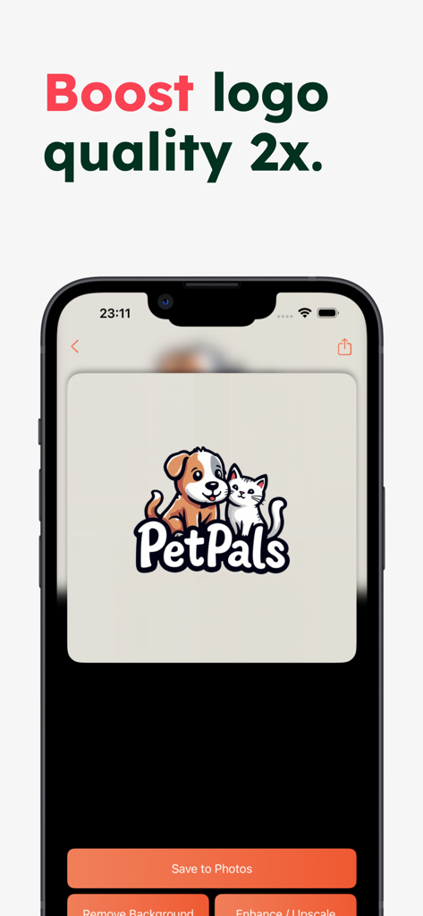 Leo: AI Logo & Signature Maker - Leo AIアプリがPetPalsというペットビジネスのロゴを強化しているスマートフォン画面